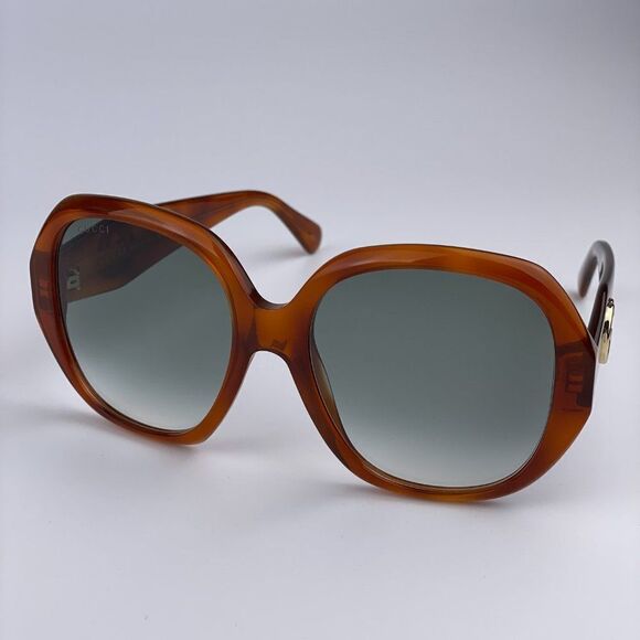 NEW GUCCI LOGO GG0796S 003 Havana Gray Gradient Geometric Women Sunglasses - Picture 4 of 12